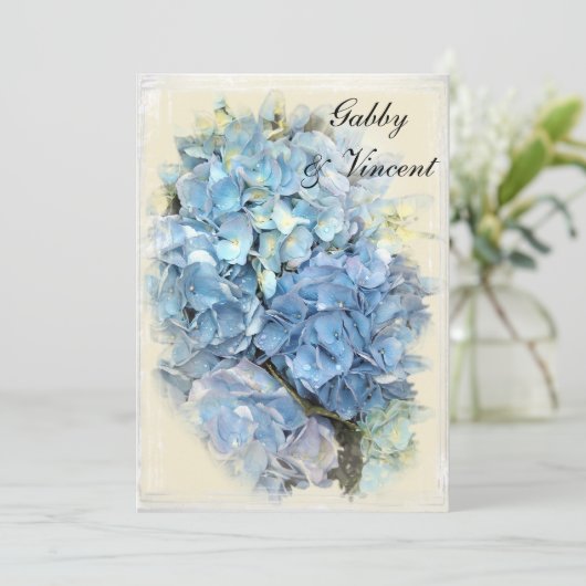 Blue Hydrangea Ehe / Elopement Ankündigung (Stehend Vorderseite)