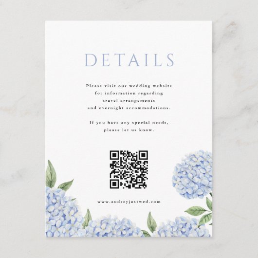 Blue Hydrangea Einfache Detail QR Code Begleitkarte (Vorderseite)