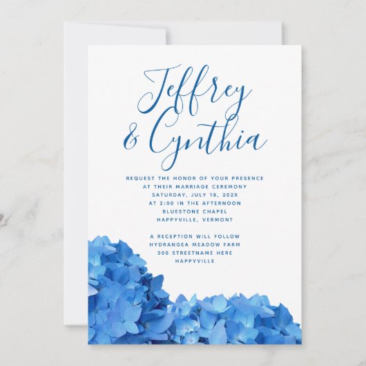 Blue Hydrangea Einfache Lässige Hochzeitseinladung Einladung (Vorderseite)
