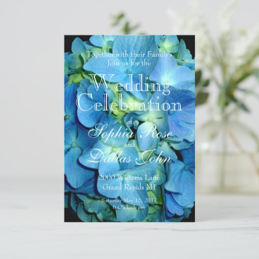 Blue Hydrangea Einladung (Stehend Vorderseite)