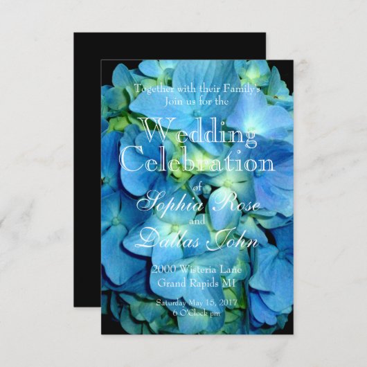 Blue Hydrangea Einladung (Vorne/Hinten)