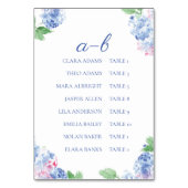 Blue Hydrangea Elegant Alphabetic Seating Charts Tischnummer (Vorderseite)