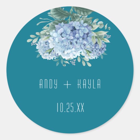 Blue Hydrangea Elegante Wedding Tank You Runder Aufkleber (Vorderseite)