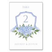 Blue Hydrangea Elegantes Hochzeitshochzeitsgetränk Tischnummer (Rückseite)