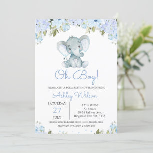 Blue Hydrangea Elephant Baby Dusche Einladung
