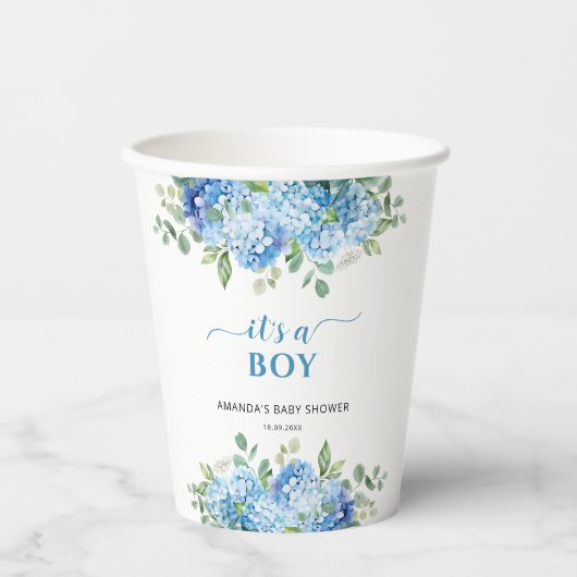 Blue Hydrangea Es ist eine Baby-Dusche Pappbecher (Vorderseite)