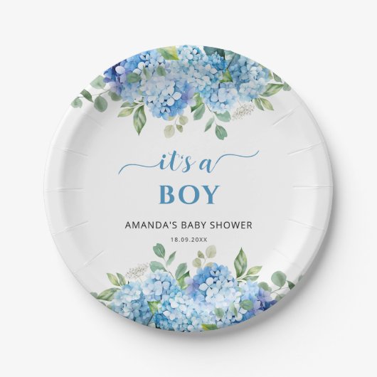 Blue Hydrangea Es ist eine Baby-Dusche Pappteller (Vorderseite)