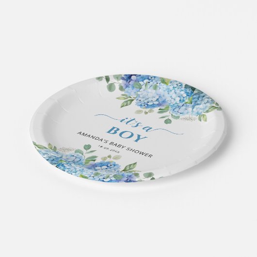 Blue Hydrangea Es ist eine Baby-Dusche Pappteller (Schrägansicht)