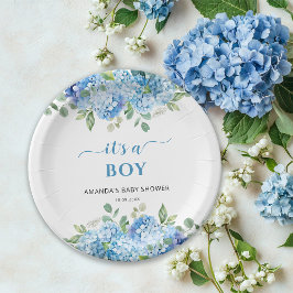 Blue Hydrangea Es ist eine Baby-Dusche Pappteller