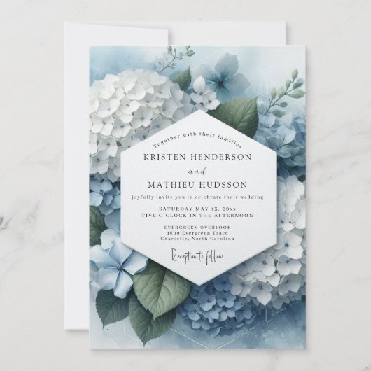Blue Hydrangea Ethereal Wedding Einladung (Vorderseite)