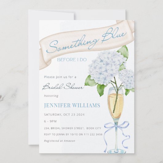 Blue Hydrangea Etwas Blue Brautparty Einladung (Vorderseite)