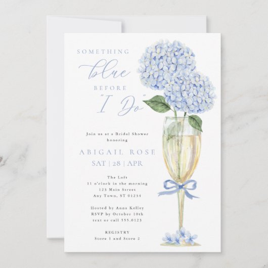 Blue Hydrangea Etwas Blue Brautparty Einladung (Vorderseite)