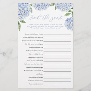 Blue Hydrangea Finden Sie die Gast Paper Game Card Flyer