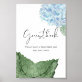 Blue Hydrangea Fingerprint Guest Book Sign Poster (Vorne)