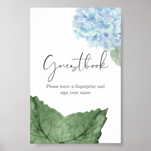 Blue Hydrangea Fingerprint Guest Book Sign Poster (Vorne)
