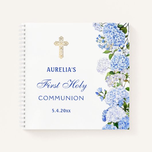 Blue Hydrangea First Communion Guest Book Notizblock (Vorderseite)