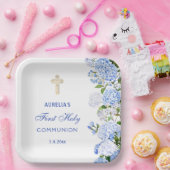 Blue Hydrangea First Communion Pappteller (Party)