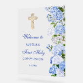 Blue Hydrangea First Communion Welcome Acrylschild (Winkel)