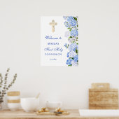Blue Hydrangea First Communion Welcome Poster (Küche)