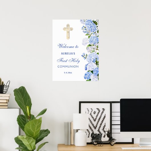 Blue Hydrangea First Communion Welcome Poster (Heimbüro)