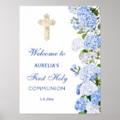 Blue Hydrangea First Communion Welcome Poster (Vorne)