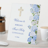 Blue Hydrangea First Communion Welcome Sockelschild (In Situ)