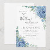 Blue Hydrangea Floral 50th Wedding Anniversary Einladung (Vorne/Hinten)