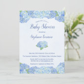 Blue Hydrangea Floral Baby Dusche Einladungen (Stehend Vorderseite)
