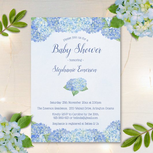 Blue Hydrangea Floral Baby Dusche Einladungen