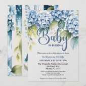 Blue Hydrangea Floral "Baby In Bloom" Shower Einladung (Vorne/Hinten)