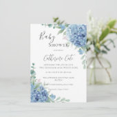 Blue Hydrangea Floral Baby Shower Einladung (Stehend Vorderseite)