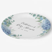 Blue Hydrangea Floral Baby Shower Pappteller (Schrägansicht)