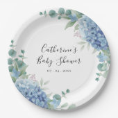 Blue Hydrangea Floral Baby Shower Pappteller (Vorderseite)