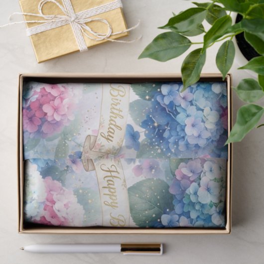 Blue Hydrangea Floral Birthday  Seidenpapier (Geschenk)