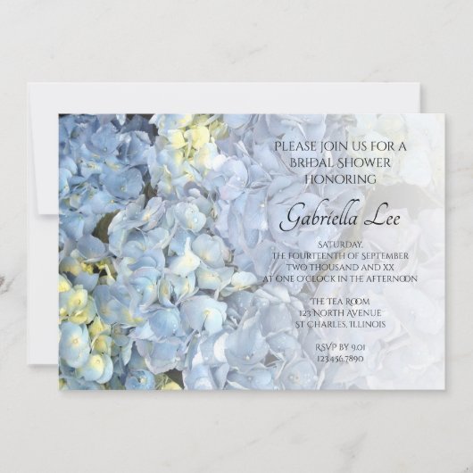 Blue Hydrangea Floral Brautparty Einladung (Vorderseite)