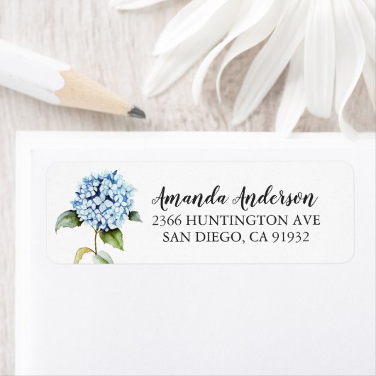 Blue Hydrangea Floral Brautparty Labels (Insitu)