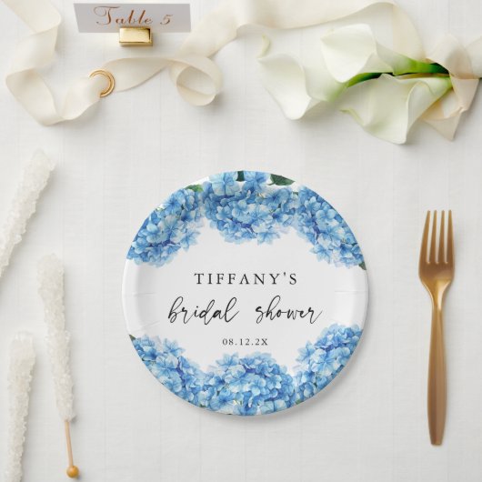 Blue Hydrangea Floral Brautparty Pappteller (Hochzeit)