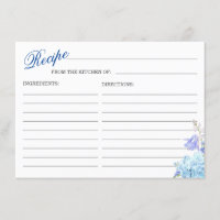 Blue Hydrangea Floral Brautparty Rezept Card