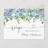 Blue Hydrangea Floral Brautparty Rezept Card