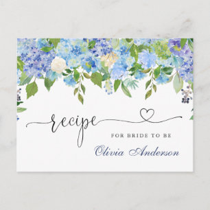Blue Hydrangea Floral Brautparty Rezept Card Postkarte