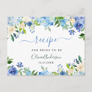Blue Hydrangea Floral Brautparty Rezept Card Postkarte