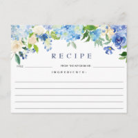 Blue Hydrangea Floral Brautparty Rezept Card
