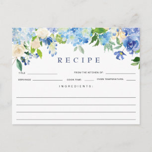Blue Hydrangea Floral Brautparty Rezept Card Postkarte