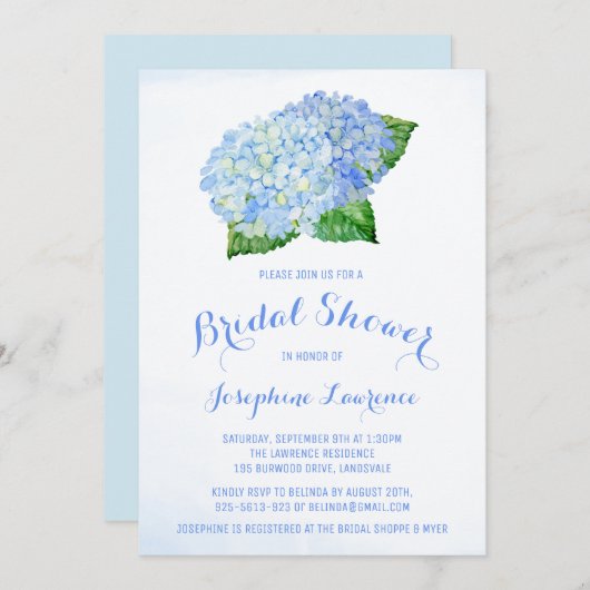 Blue Hydrangea Floral Bridal Dusche Einladungen (Vorne/Hinten)