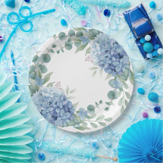 Blue Hydrangea Floral Bridal Shower Pappteller (Party)