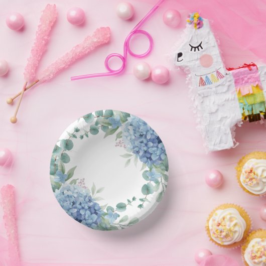 Blue Hydrangea Floral Bridal Shower Pappteller (Party)