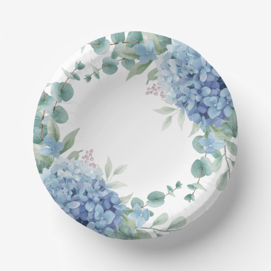 Blue Hydrangea Floral Bridal Shower Pappteller (Vorderseite)