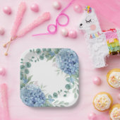 Blue Hydrangea Floral Bridal Shower Pappteller (Party)