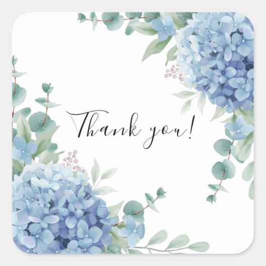 Blue Hydrangea Floral Bridal Shower Quadratischer Aufkleber (Vorderseite)