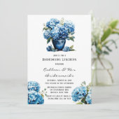 Blue Hydrangea Floral Butterfly Bridesmaiers Mitta Einladung (Stehend Vorderseite)